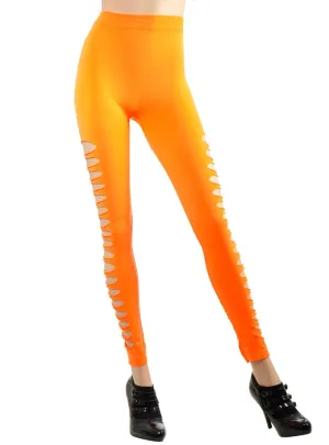 Shredded 80s Neon Orange Footless Womens Costume Leggings