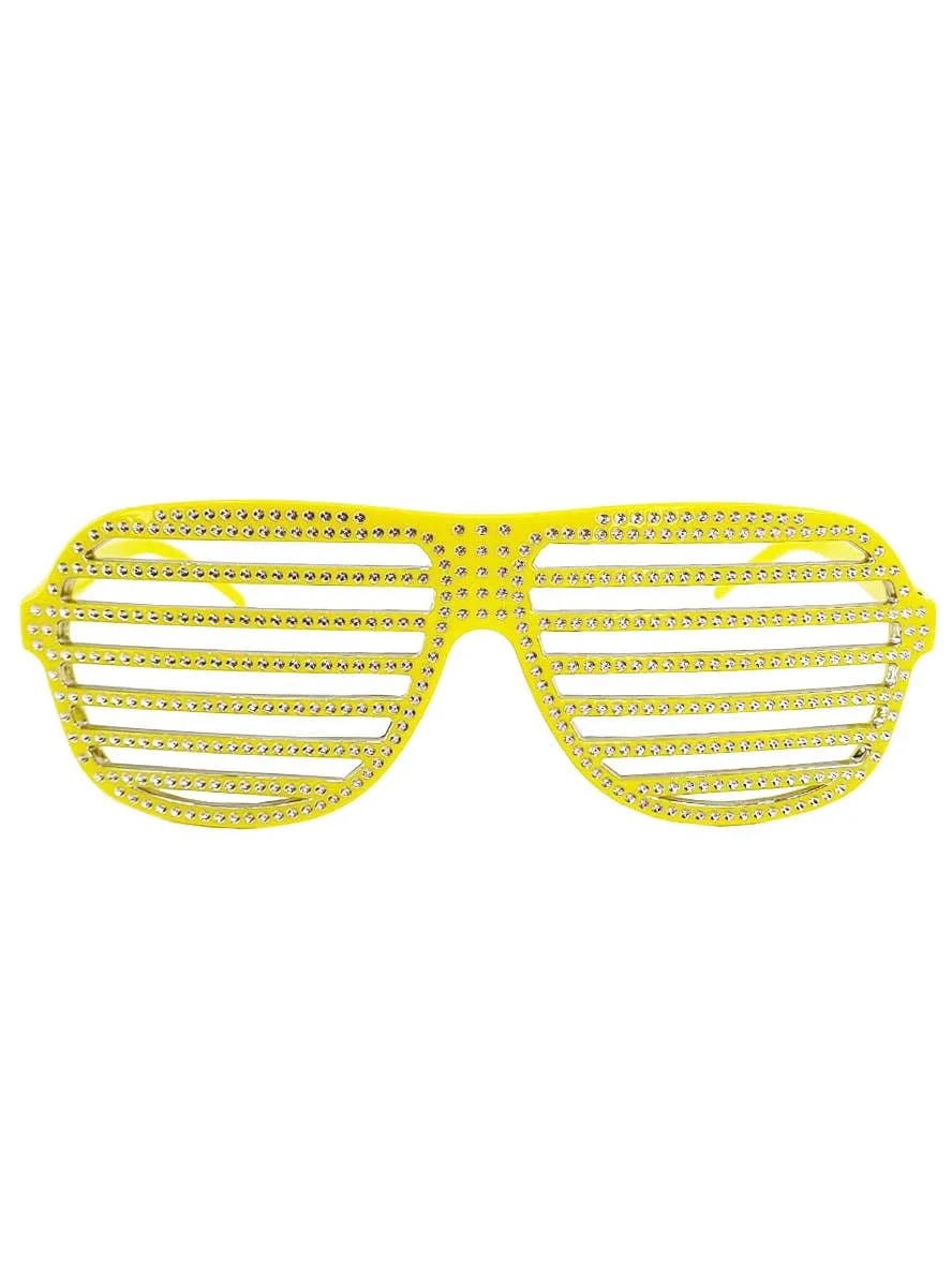 Shutter Shade Yellow Costume Glasses with Silver Studs