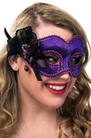 Side Bow Velvet Purple Masquerade Mask on Glasses Arms