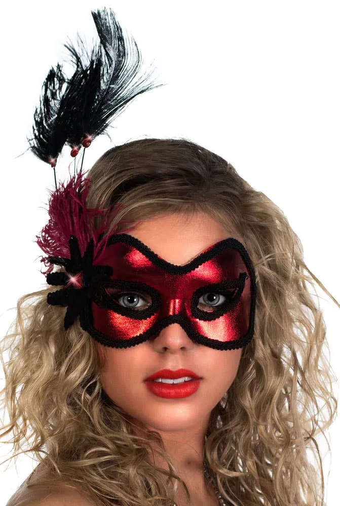 Side Feather Red Vinyl Masquerade Mask