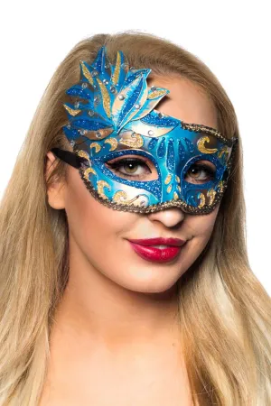 Side Overlay Blue and Gold Adults Venetian Masquerade Mask