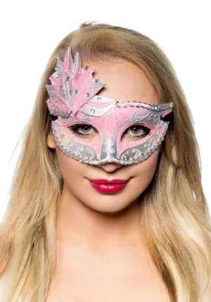 Side Overlay Pink and Silver Womens Venetian Masquerade Mask
