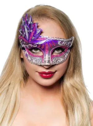 Side Overlay Purple and Silver Womens Venetian Masquerade Mask