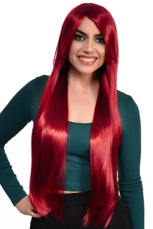 Sierra Extra Long Straight Burgundy Red Womens Costume Wig