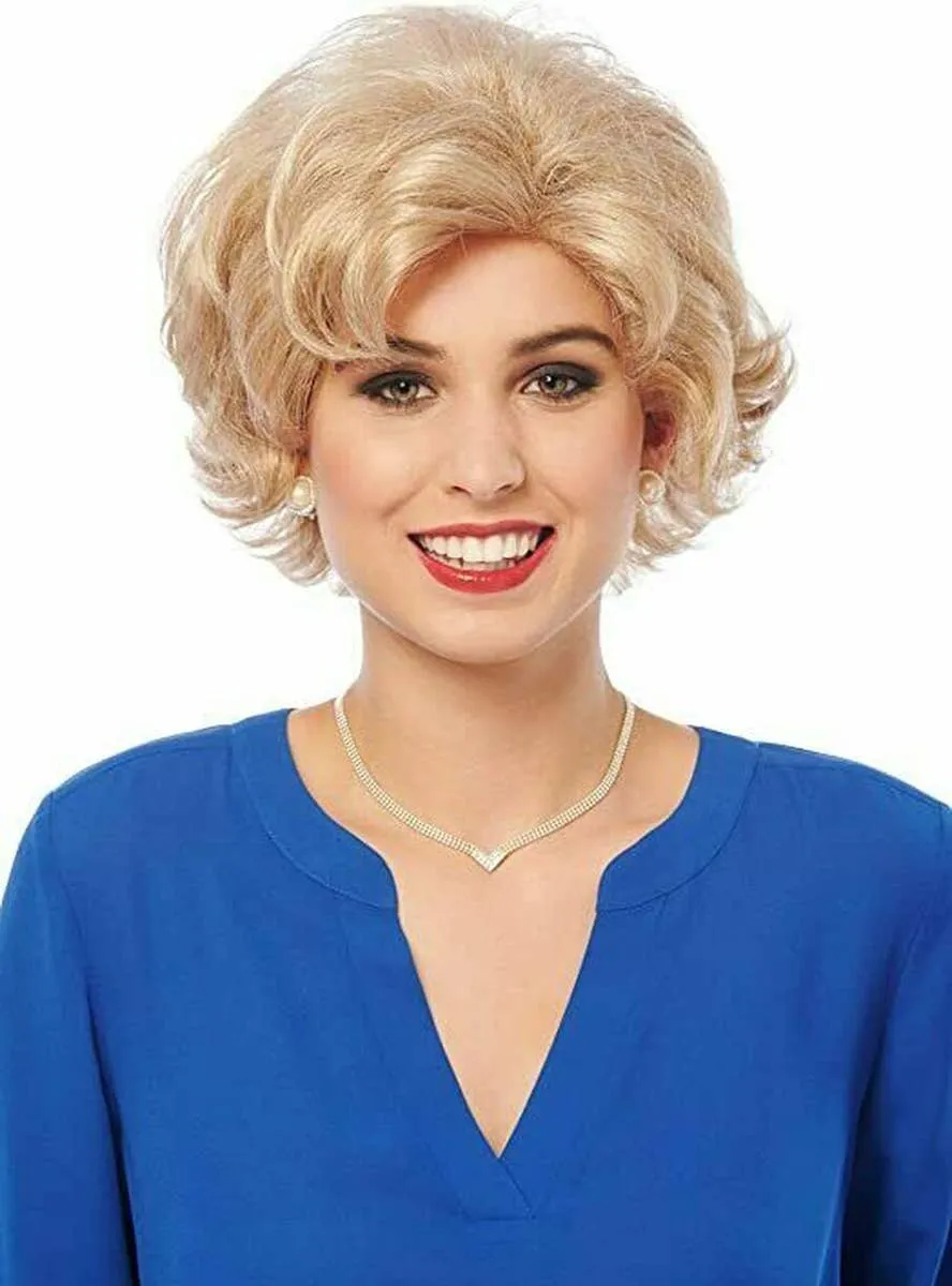 Silly Senior Rose Womens Short Curly Blonde Costume Wig