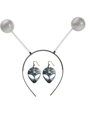 Silver Alien Headband and Earrings Set