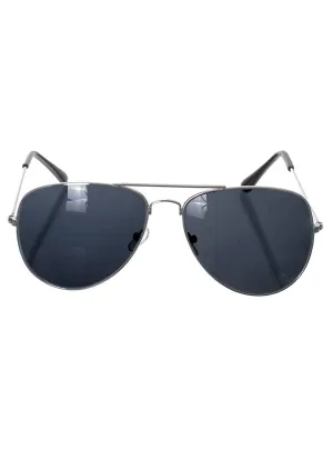 Silver Frame Aviator Costume Glasses with Dark Lenses