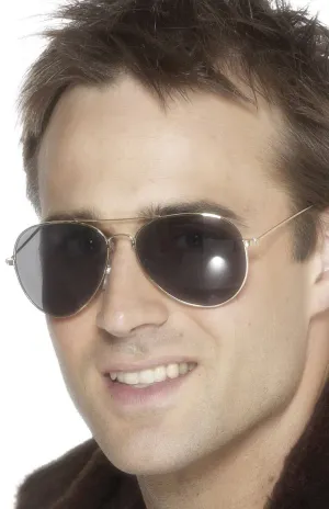 Silver Framed Aviator Sunglasses Costume Accessory