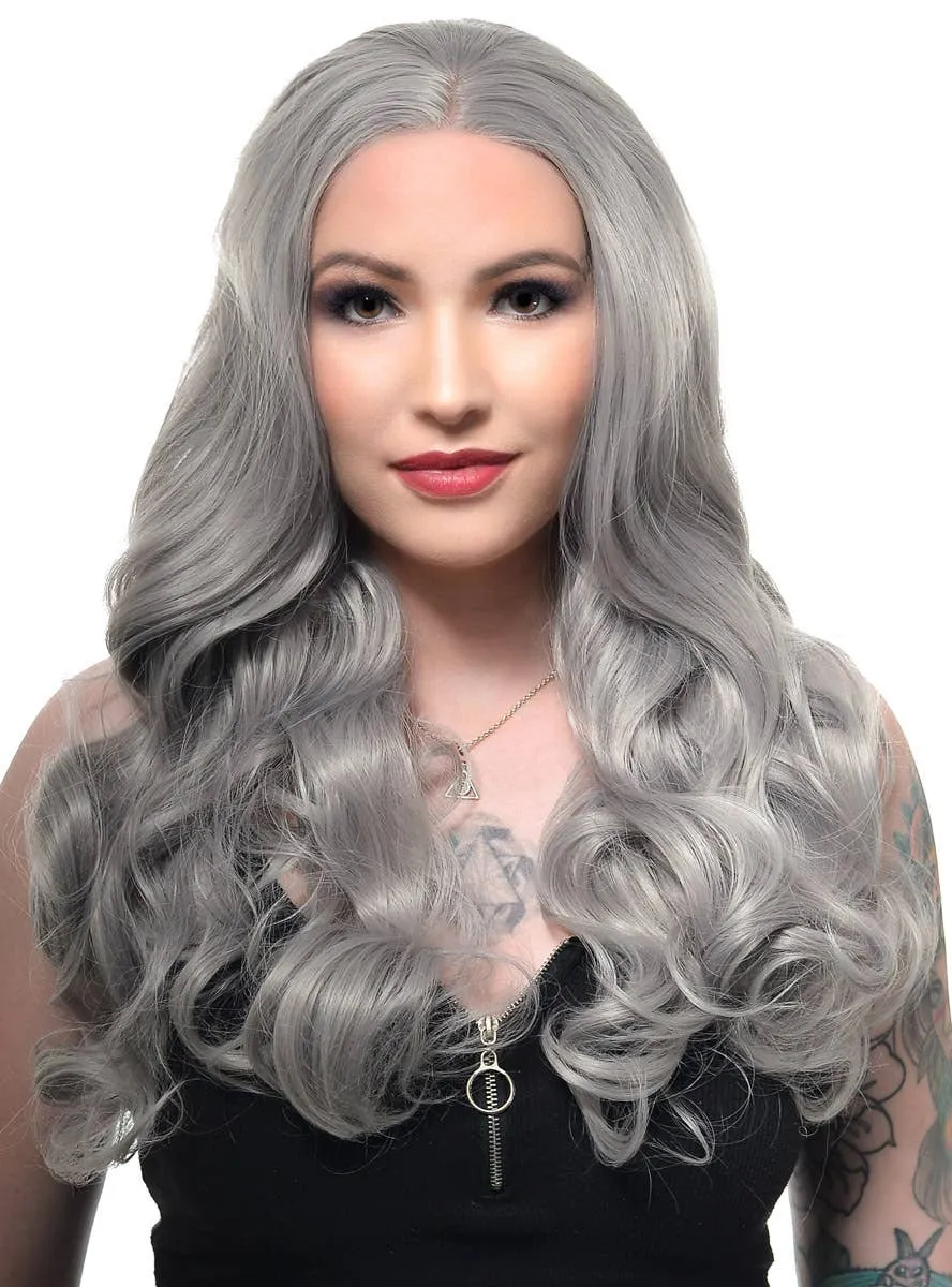 Silver Grey Curly Mid-Length Lace Front Fashion Wig