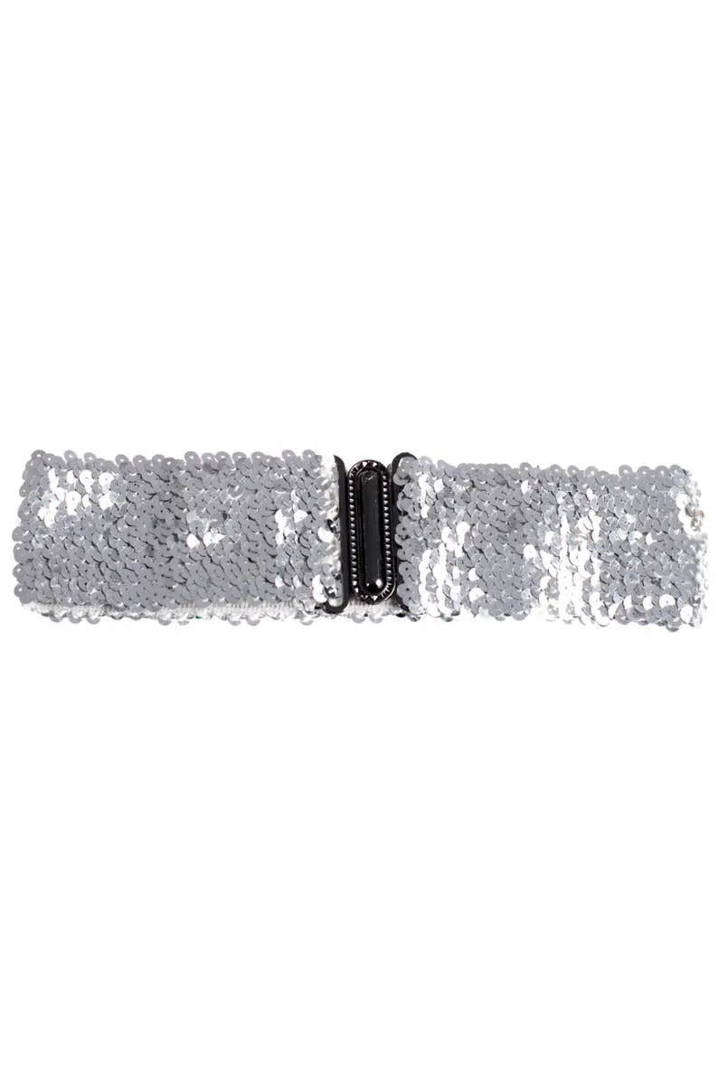 Silver Sequin Stretch Belt Costume Accessory