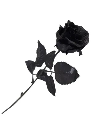 Single Black Rose with Stem Halloween Prop
