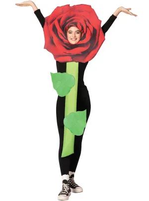 Single Red Rose Flower Adults Costume
