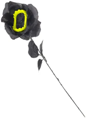 Single Stem Black Rose with Teeth Halloween Accessory
