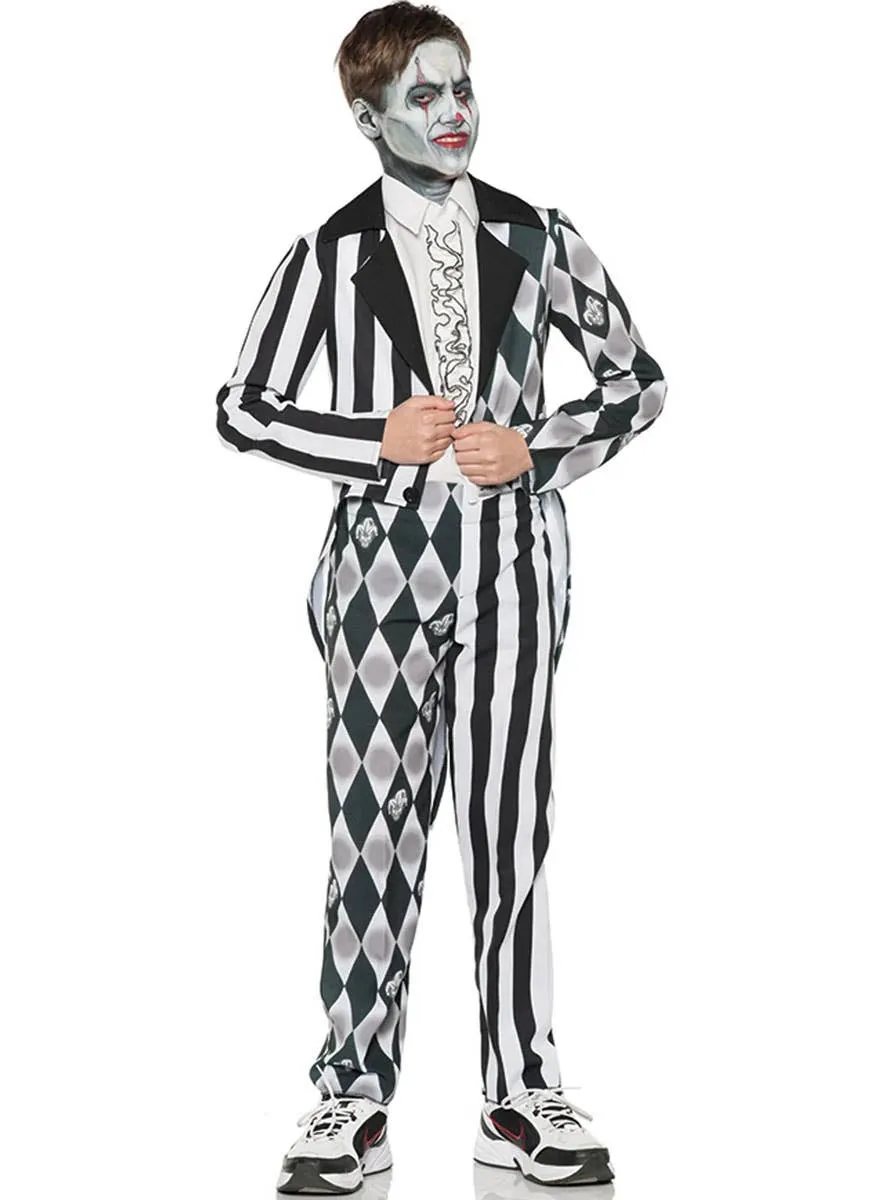 Sinister Black and White Clown Boys Halloween Costume