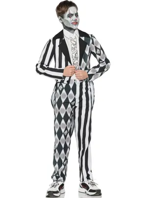 Sinister Black and White Clown Boys Halloween Costume