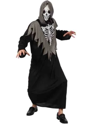 Sinister Hooded Skeleton Robe Mens Halloween Costume