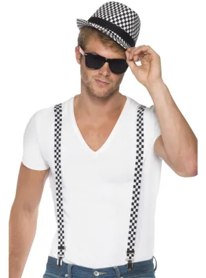 Ska Punk Black and White Check Hat and Braces Set