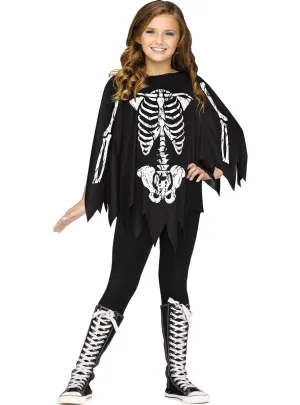 Skeleton Bones Girls Halloween Costume Poncho