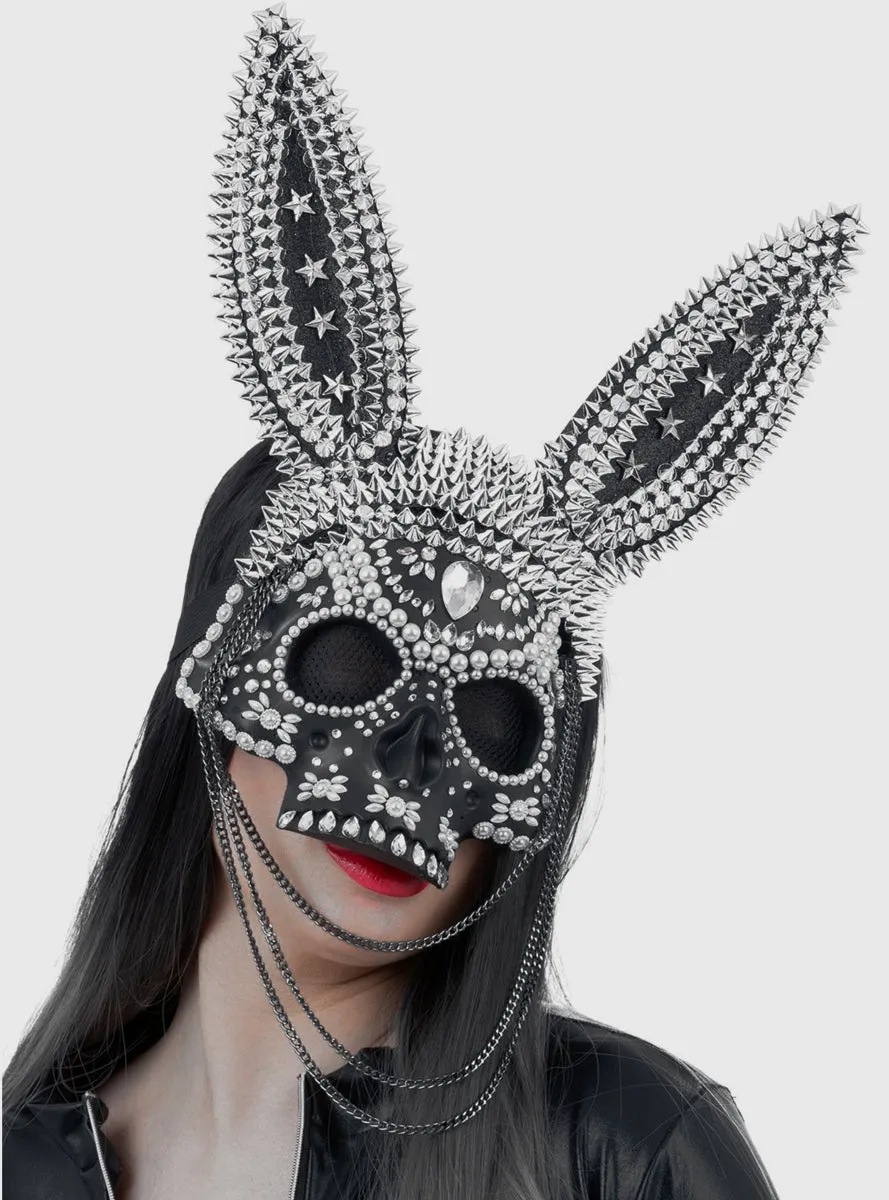 Skeleton Bunny Womens Spikey Jewelled Halloween Costume Mask