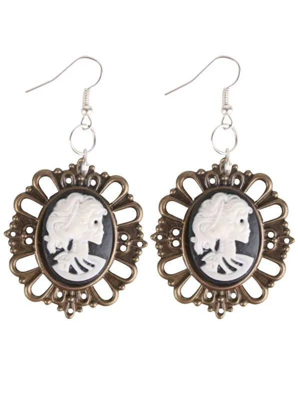 Skeleton Cameo Halloween Costume Earrings