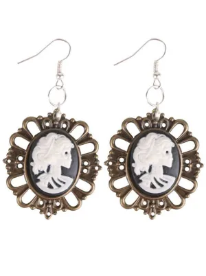 Skeleton Cameo Halloween Costume Earrings
