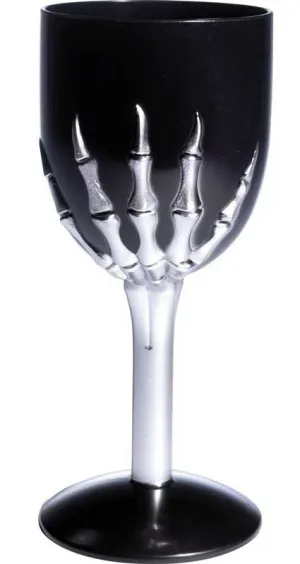 Skeleton Hand Black and Silver Wine Goblet Halloween Prop