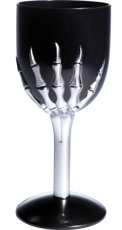 Skeleton Hand Black and Silver Wine Goblet Halloween Prop
