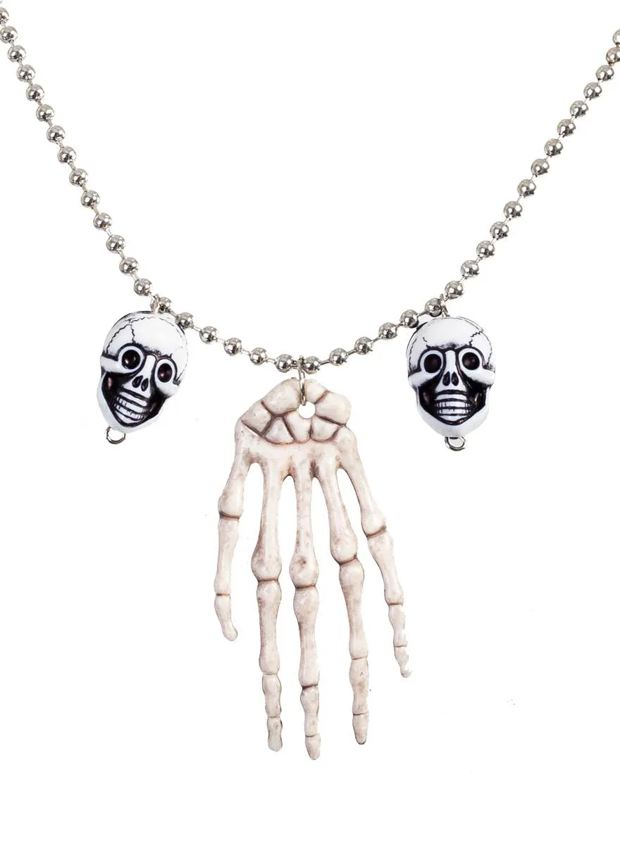 Skeleton Hand Costume Necklace with Sugar Skull Pendants