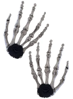 Skeleton Hand Hair Clips with Black Roses