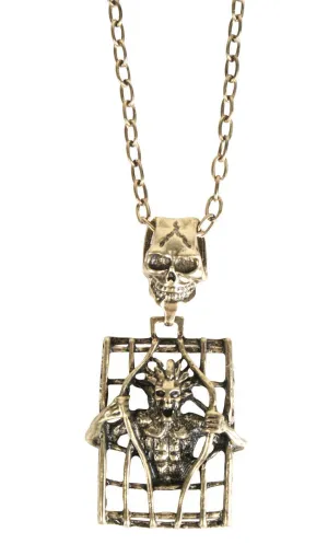Skeleton in a Cage Brass Halloween Costume Necklace