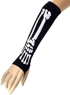 Skeleton Print Black and White Halloween Costume Gloves