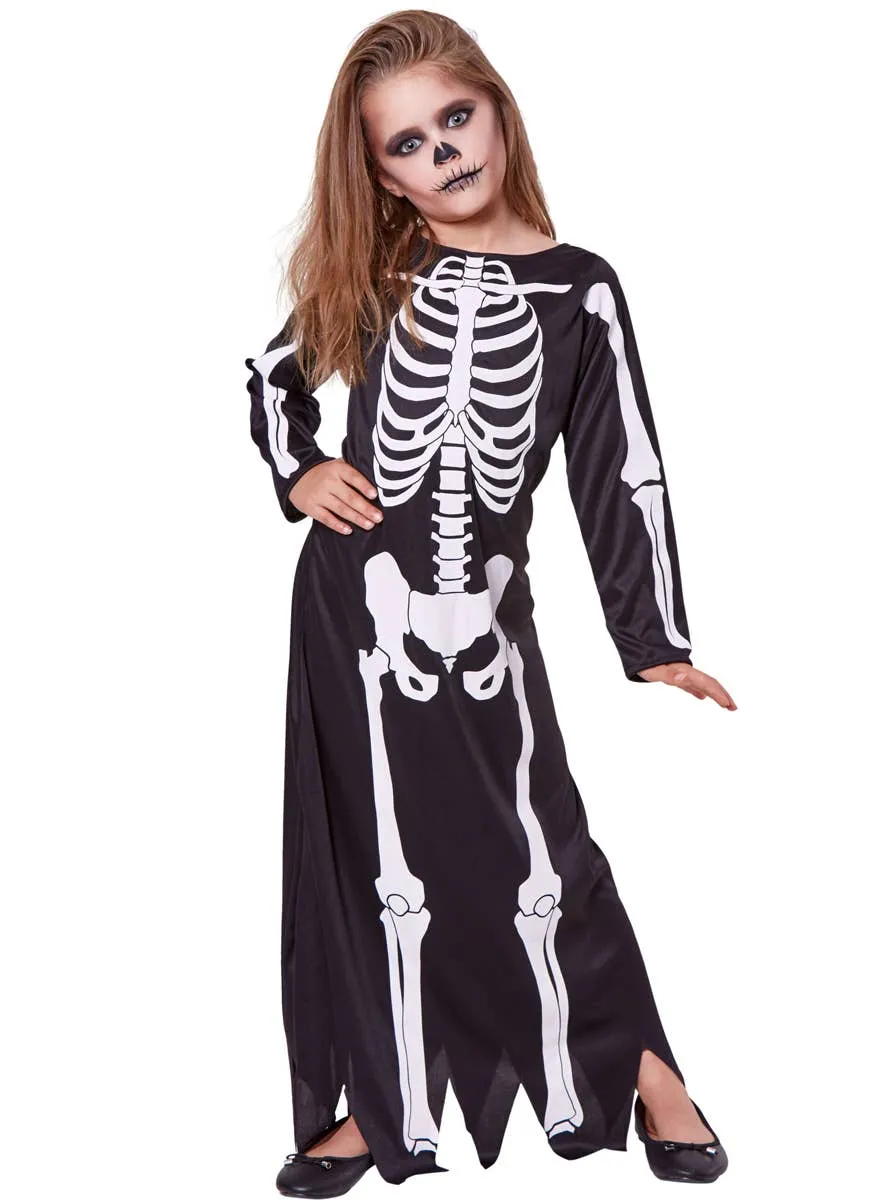 Skeleton Print Girls Long Halloween Costume Dress