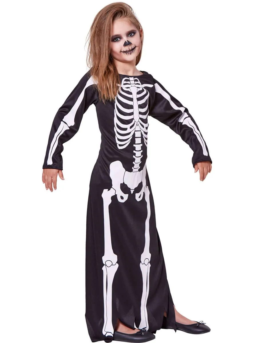 Skeleton Print Girls Long Halloween Costume Dress