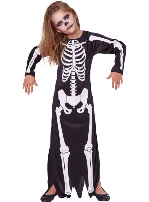 Skeleton Print Girls Long Halloween Costume Dress