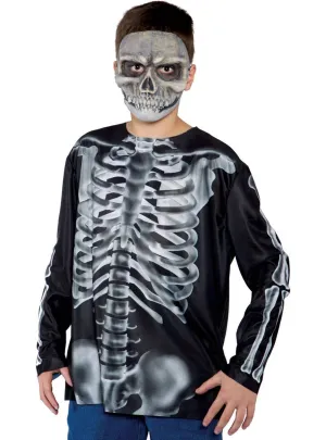 Skeleton Print Kids Halloween Costume Shirt