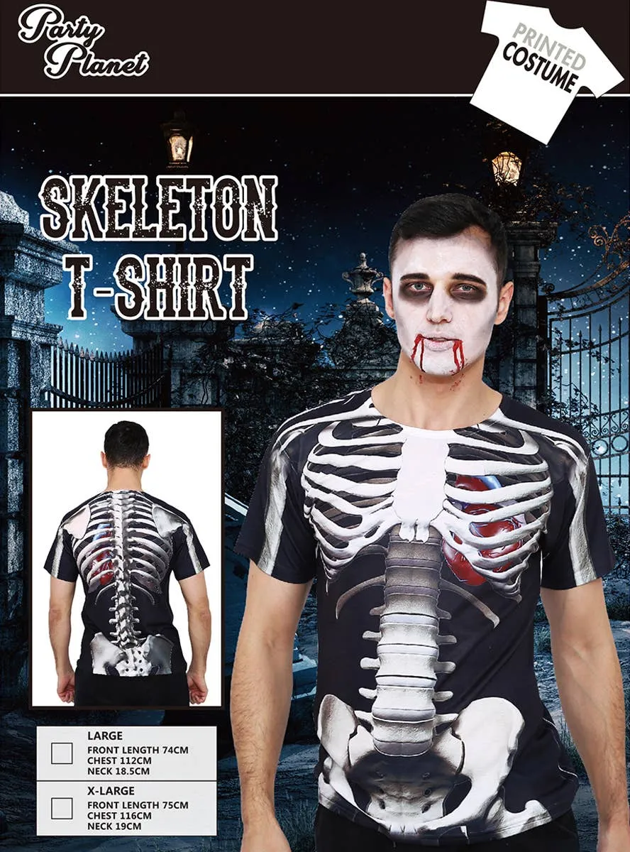 Skeleton Print Mens Halloween Costume T-Shirt