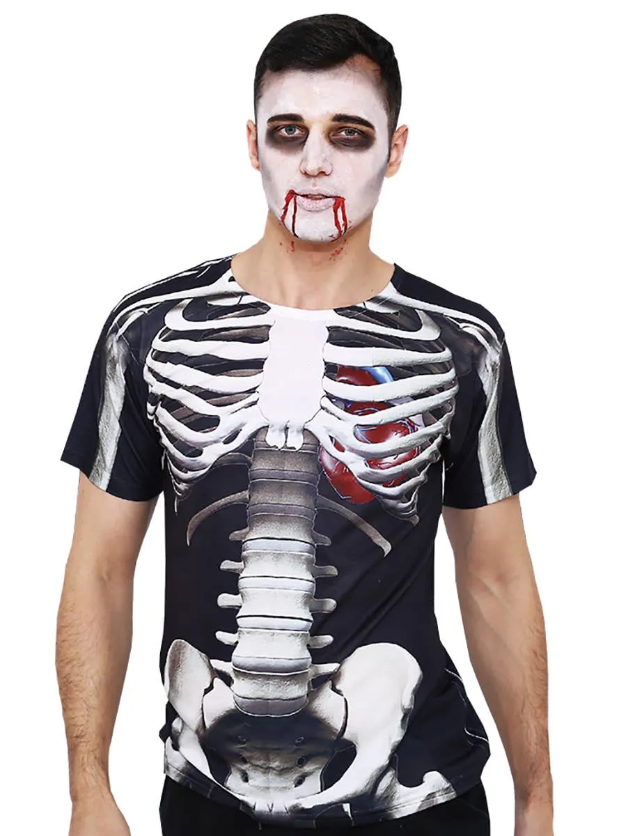 Skeleton Print Mens Halloween Costume T-Shirt