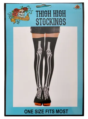 Skeleton Print Opaque Womens Thigh High Stockings