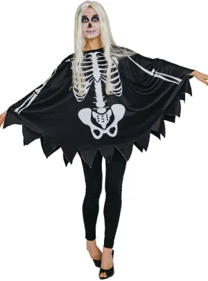 Skeleton Print Poncho Womens Halloween Costume