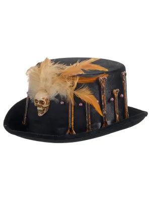 Skull and Bones Black Voodoo Costume Top Hat