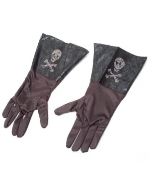 Skull and Cross Bone Pirate Black Costume Gloves