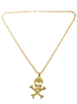 Skull and Crossbones Gold Metal Pirate Costume Necklace