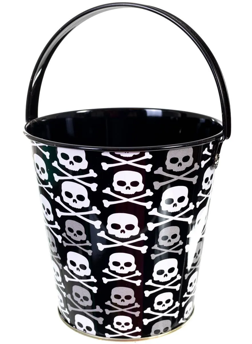 Skull and Crossbones Metal Trick or Treat Bucket Halloween Accessory