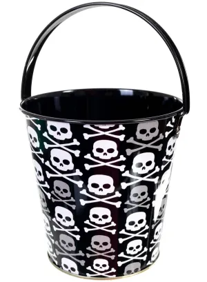 Skull and Crossbones Metal Trick or Treat Bucket Halloween Accessory