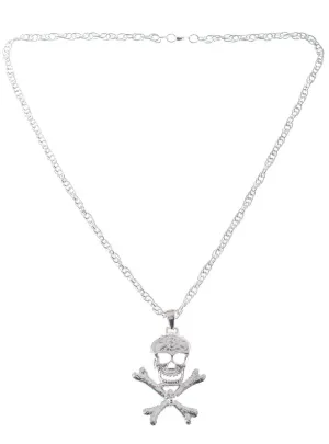 Skull and Crossbones Silver Metal Pirate Costume Necklace