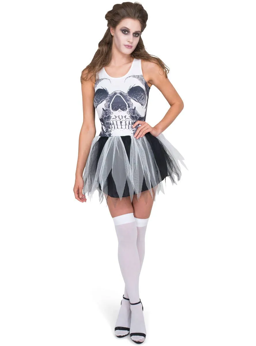Skull Face Tutu Dress Womens Halloween Costume