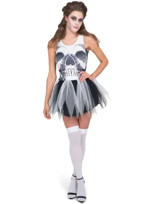 Skull Face Tutu Dress Womens Halloween Costume