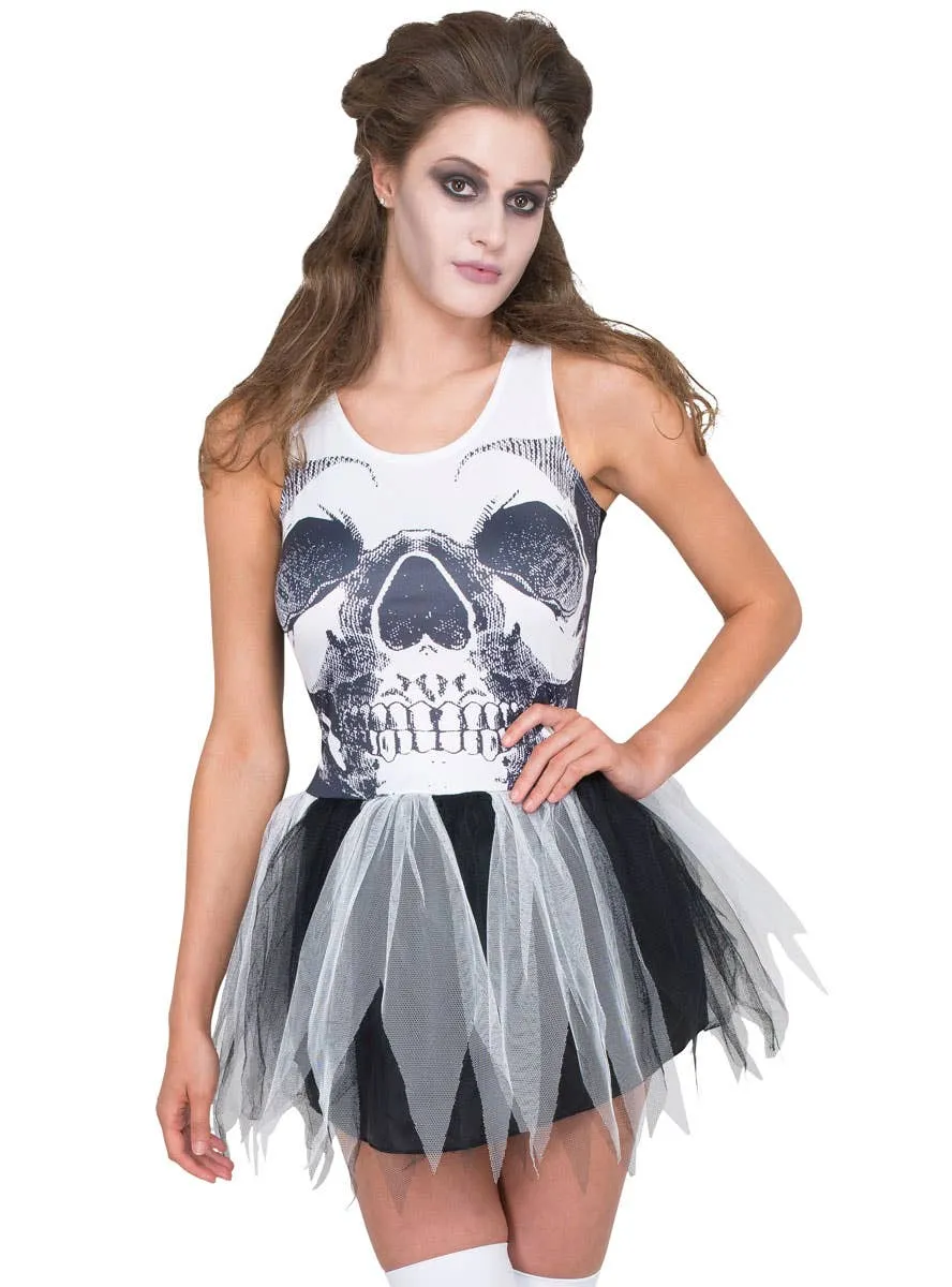Skull Face Tutu Dress Womens Halloween Costume