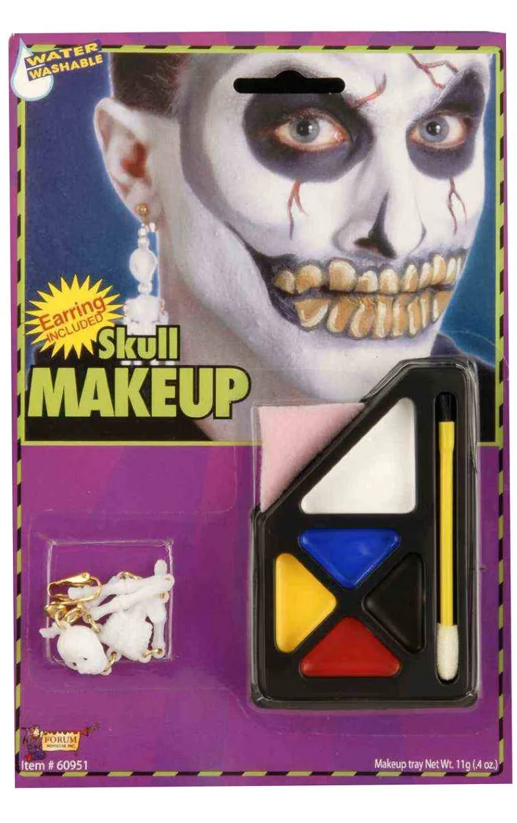 Skull Halloween Makeup and Earring Costume Accessory Kit