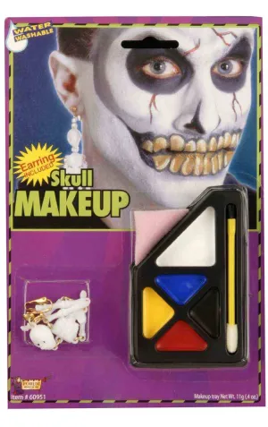 Skull Halloween Makeup and Earring Costume Accessory Kit